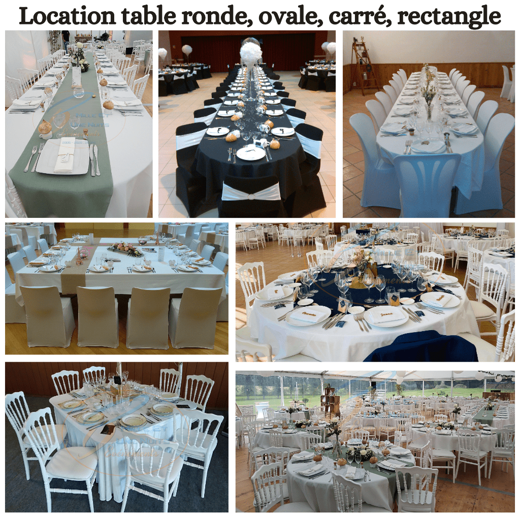Location de table ronde, table ovale, table carré, table rectangle en Bretagne, Pays de la loire, Normandie...