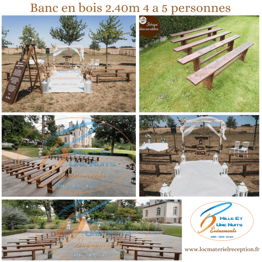 Location de banc en bois pour cérémonie laïque à l'occasion de votre mariage en ille et vilaine région Bretagne: Rennes, Fougères, Vitré, Normandie: Avranches, st James, pays de la loir; Mayenne, Ernée, Anger