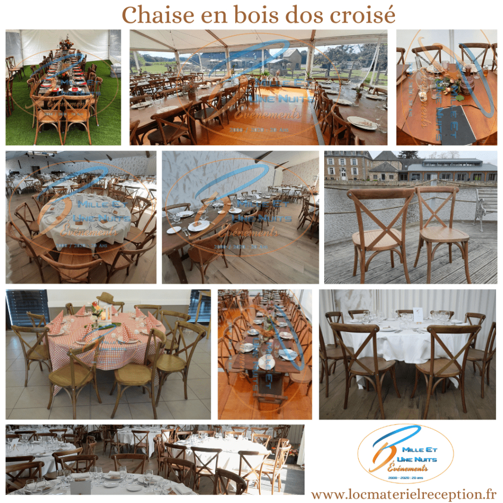 Location de chaise en bois dos croisé Crossback a l'occasion de votre mariage, soirée d'entreprise, soirée de gala... en Bretagne ( Ille et vilaine, Morbihan, côte d'Armor, Finistère: Rennes, Fougères, St Malo, Dinan) Normandie, Manches, Mayenne, laval35