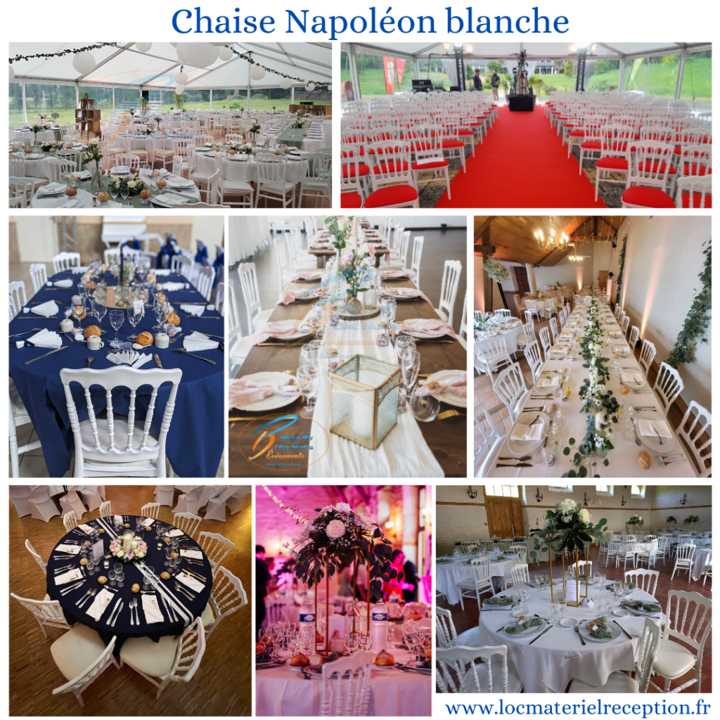 Location de chaise Napoléon blanche a l'occasion de votre mariage, soirée d'entreprise, soirée de gala... en Bretagne ( Ille et vilaine, Morbihan, côte d'Armor, Finistère: Rennes, Fougères, St Malo, Dinan) Normandie, Manches, Mayenne, laval35