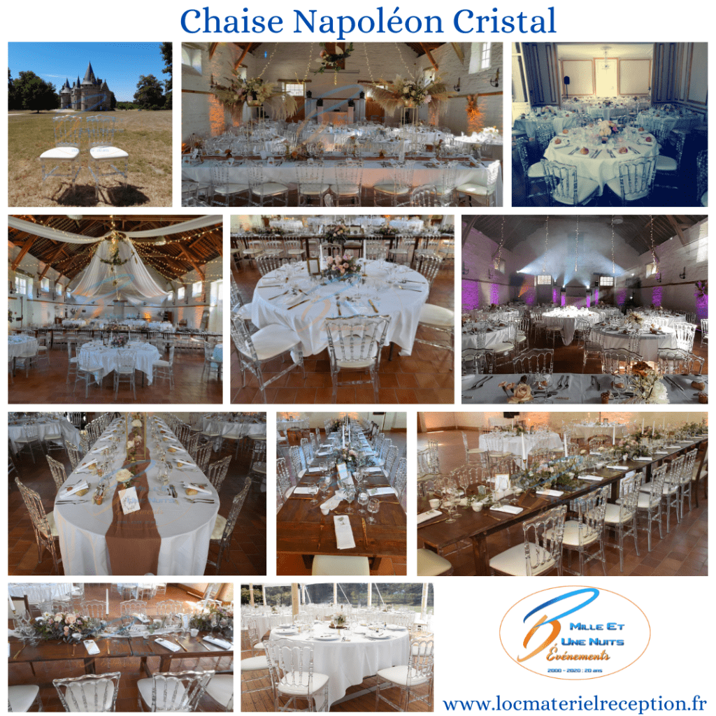 Location de chaise Napoléon cristal a l'occasion de votre mariage, soirée d'entreprise, soirée de gala... en Bretagne ( Ille et vilaine, Morbihan, côte d'Armor, Finistère: Rennes, Fougères, St Malo, Dinan) Normandie, Manches, Mayenne, laval35