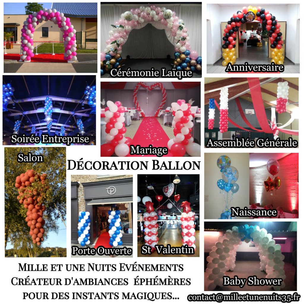 Décoration Ballon.

Votre Décoration ballon Sur  l'ille et vilaine: Fougères, Vitré, Rennes, St Malo, Antrain. Mayenne: Laval.  Manches: Avranches, Granville... mais aussi partout en région Bretagne, Normandie, Pays de la Loire...