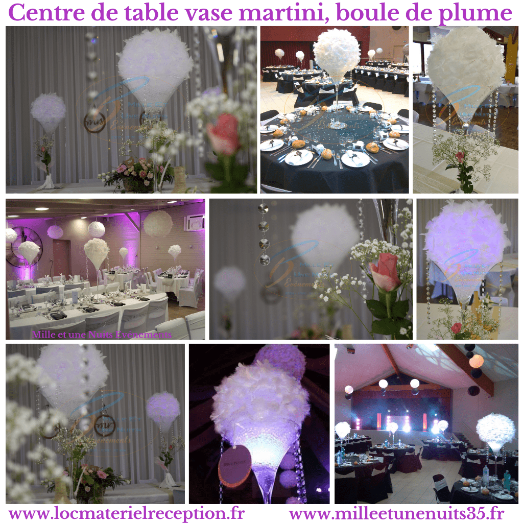 Décoration centre de table Boule de plume
Votre Décoration Mariage Sur l'ille et vilaine: Fougères, Vitré, Rennes, St Malo, Antrain. Mayenne: Laval. Manches: Avranches, Granville... mais aussi partout en région Bretagne, Normandie, Pays de la Loire..