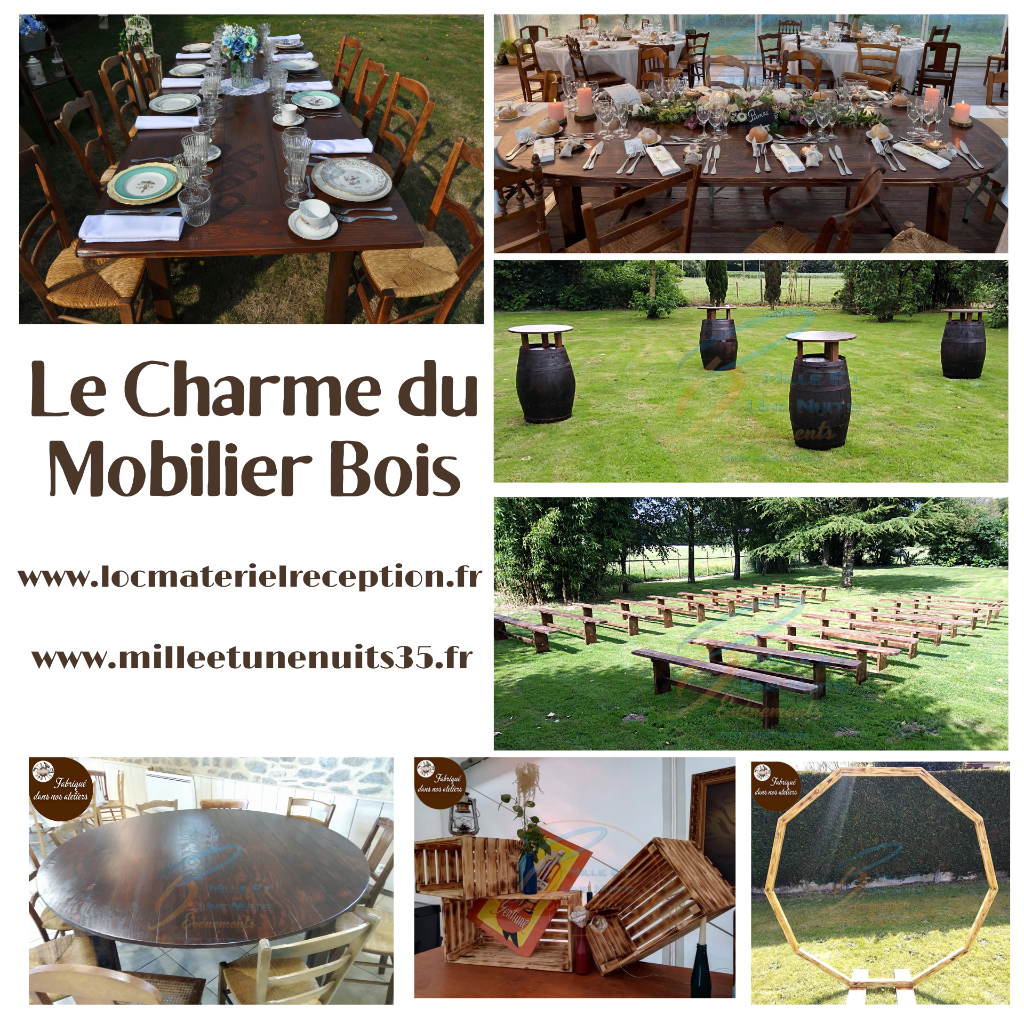 Location Mobilier bois. .

Votre Location de Mobilier de réception Sur  l'ille et vilaine: Fougères, Vitré, Rennes, St Malo, Antrain. Mayenne: Laval.  Manches: Avranches, Granville... mais aussi partout en région Bretagne, Normandie, Pays de la Loire...