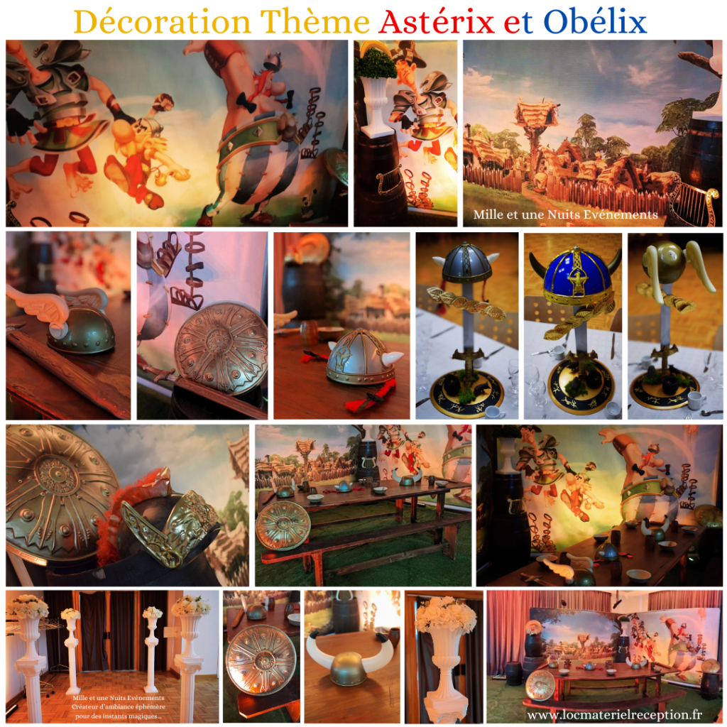 Thème Astérix et Obélix
Décoration évènementiel Mariage, soirée de gala, soirée d'entreprise ...Sur l'ille et vilaine: Fougères, Vitré, Rennes, St Malo, Antrain. Mayenne: Laval. Manches: Avranches, Bretagne, Normandie, Pays de la Loire...