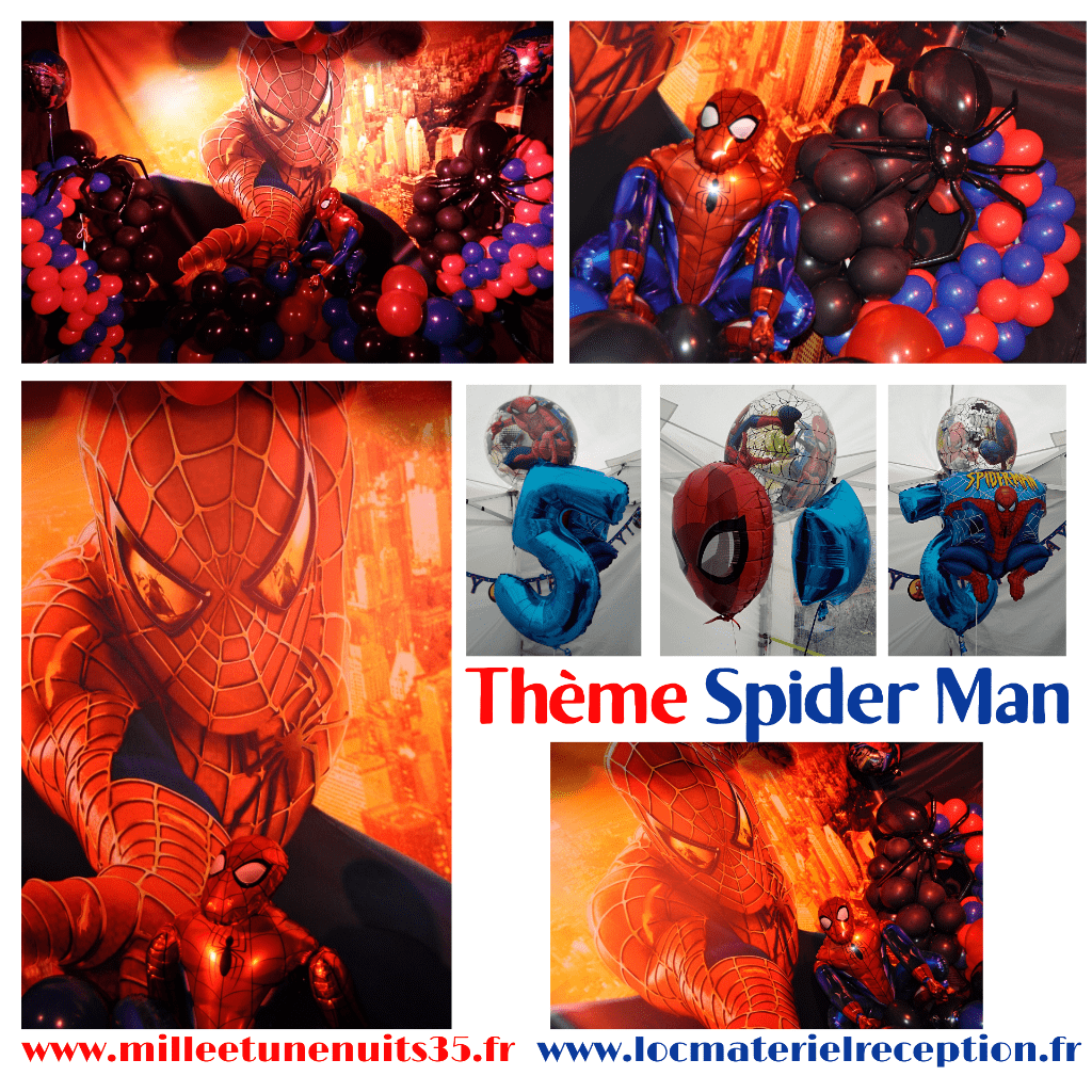 Décoration thème Spider Man
Votre Décoration Anniversaire Sur l'ille et vilaine: Fougères, Vitré, Rennes, St Malo, Antrain. Mayenne: Laval. Manches: Avranches, Granville... mais aussi partout en région Bretagne, Normandie, Pays de la Loire...