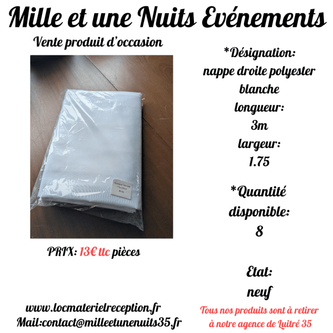 NAPPE DROITE BLANCHE 3M NEUVE