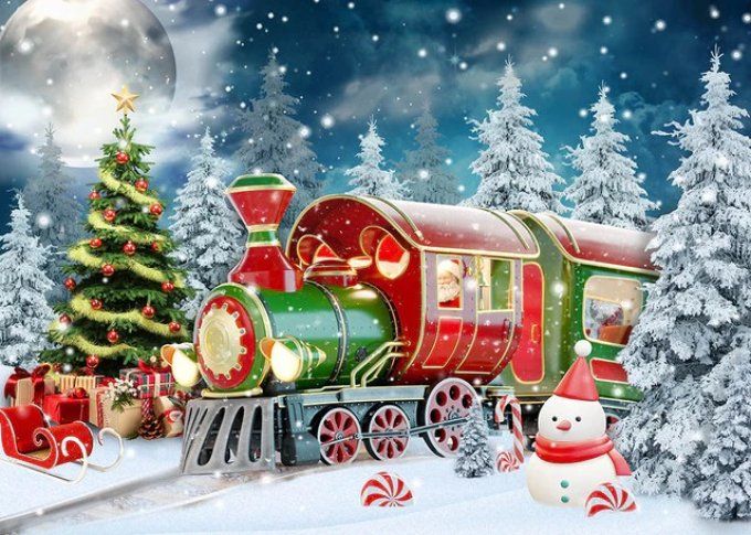 TOILE DE FOND NOEL TRAIN